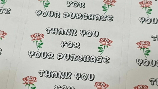 325 x Thank You for Your Purchase Labels Red Rose Sticky White Matte Labels