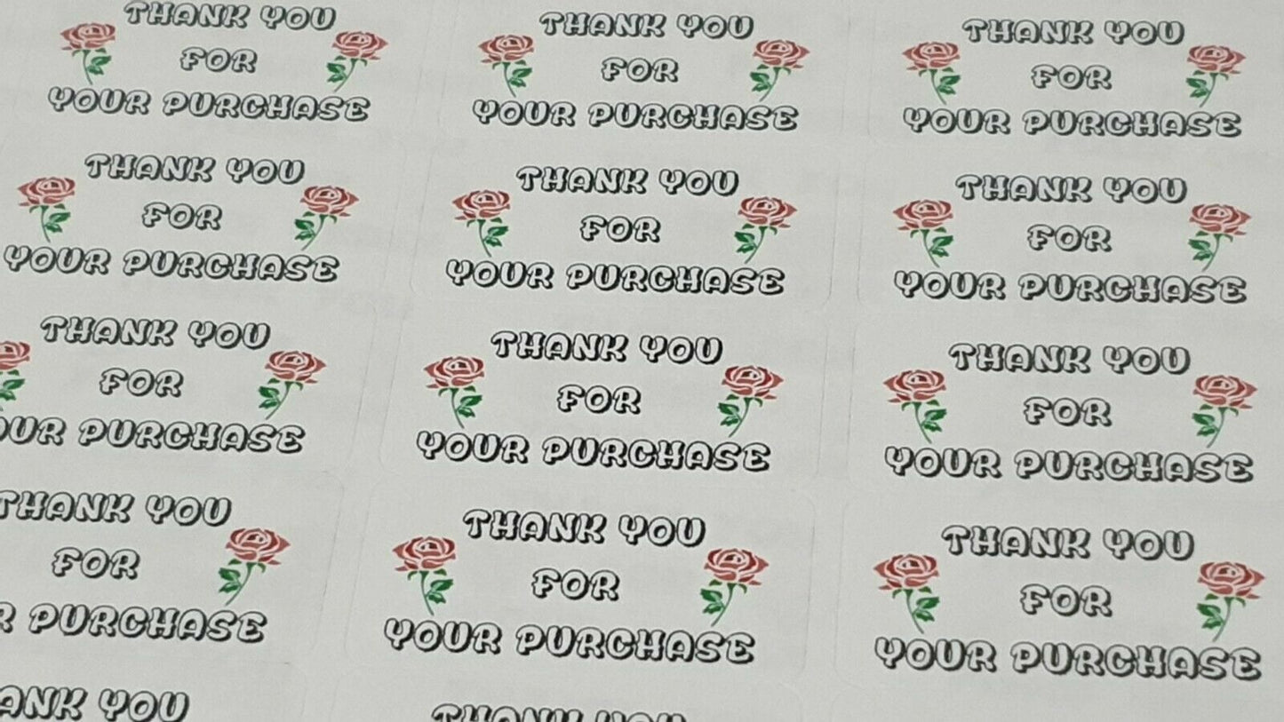 325 x Thank You for Your Purchase Labels Red Rose Sticky White Matte Labels