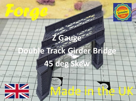 Z Gauge 45 deg Double Track Iron Girder Bridge Model Railway Layout 1:220 Scale