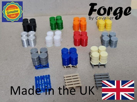 Oil Drum Barrels New 40 Pack + 10 Pallets OO Gauge 1:76 Model Railway