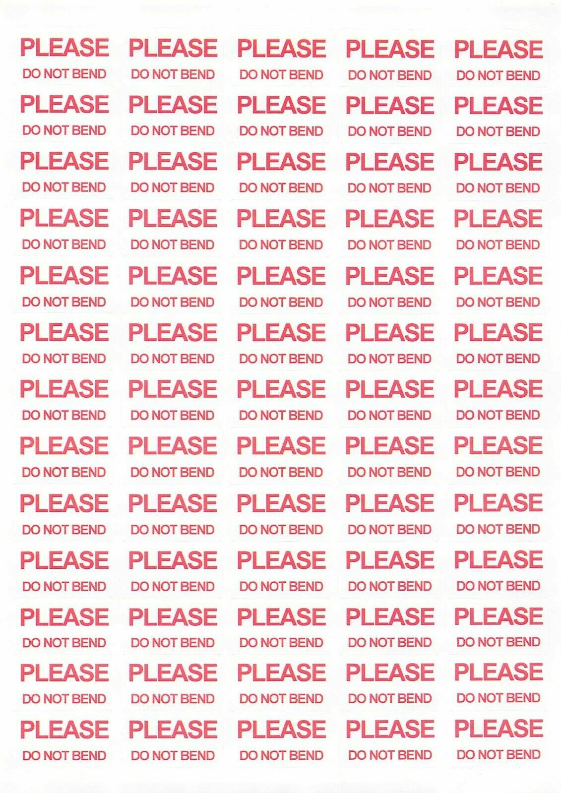 Please Do Not Bend Labels Stickers Self Adhesive Printed Post Mail