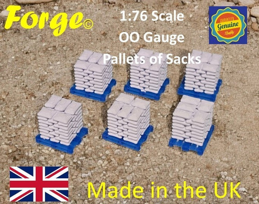 Pallets of white Sacks Blue pallet OO Gauge 1:76 Scale Model Railway (6 Pack)