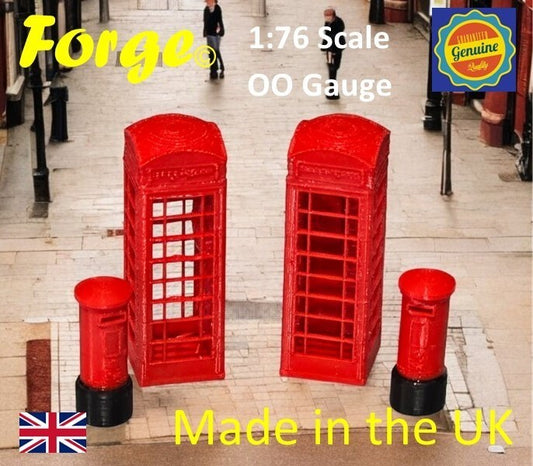Telephone Box & Post Box 1:76 OO gauge Model Train Railway Diorama 2 of each