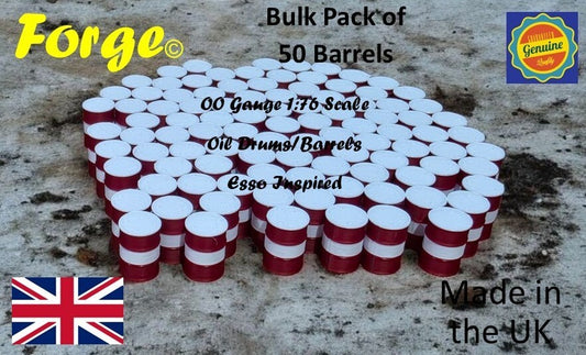 Oil Drum Barrels  OO Gauge  1:76 Scale Pack of 50 Dark Red & White Esso Style