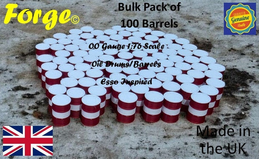 Oil Drum Barrels OO Gauge 1:76 Scale Pack of 100 Dark Red & White Esso Style