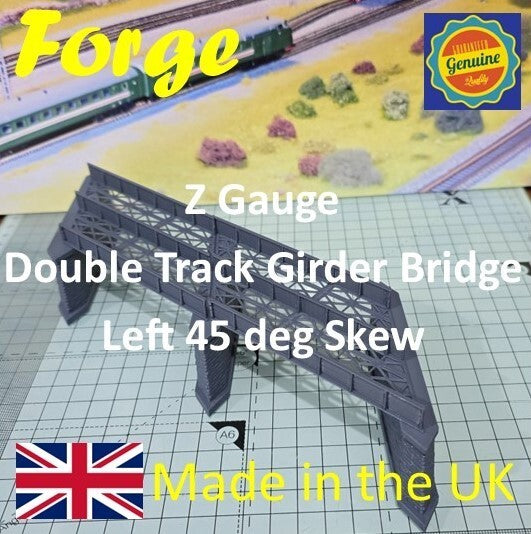 Z Gauge Left 45 deg Double Track Iron Girder Bridge Model Railway 1:220 Scale