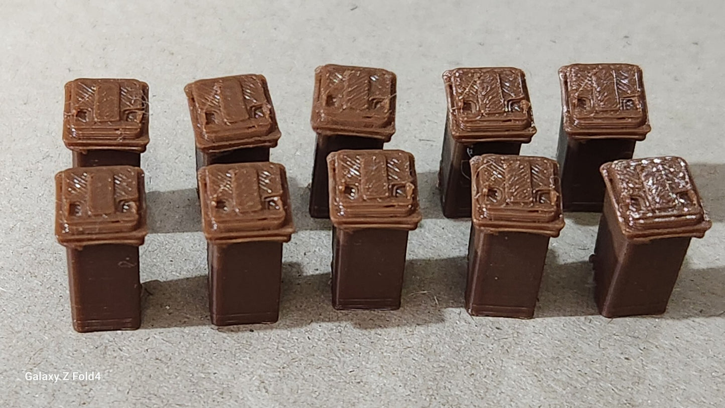 240L Wheelie Bins in OO Gauge - Assorted Colors, 1/76 Scale for Model Railways