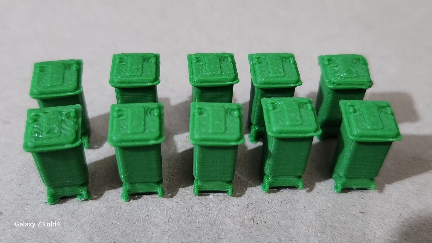 240L Wheelie Bins in OO Gauge - Assorted Colors, 1/76 Scale for Model Railways
