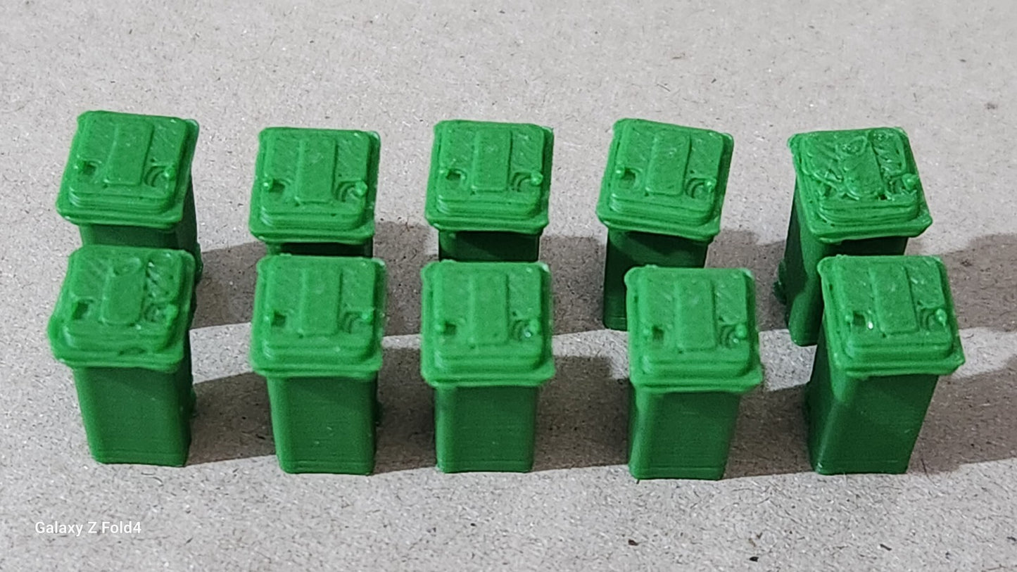 240L Wheelie Bins in OO Gauge - Assorted Colors, 1/76 Scale for Model Railways