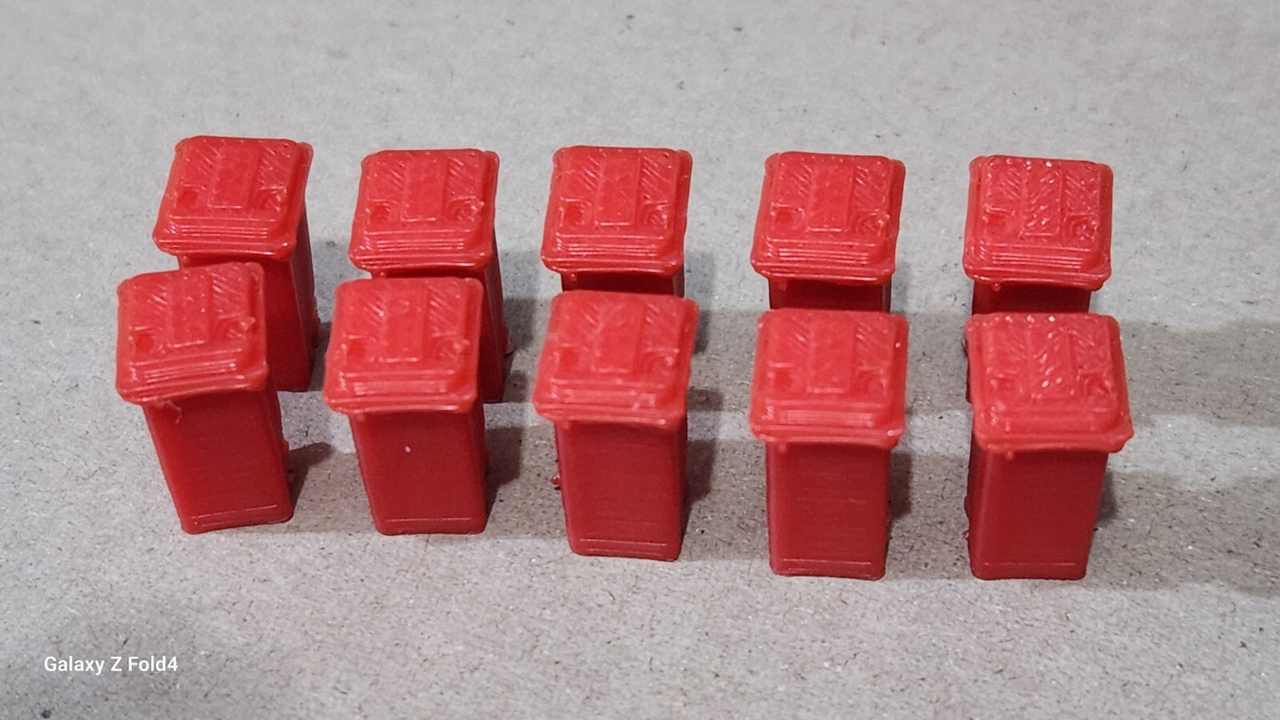 240L Wheelie Bins in OO Gauge - Assorted Colors, 1/76 Scale for Model Railways