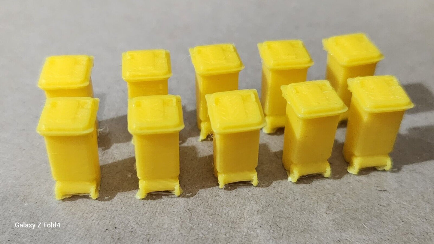 240L Wheelie Bins in OO Gauge - Assorted Colors, 1/76 Scale for Model Railways