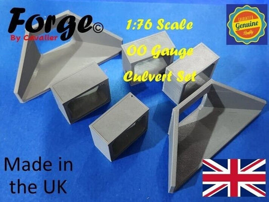 OO Gauge 1:76 Scale 6 Piece Culvert Set 2.5x2.0m in Concrete Grey, Water Outlet