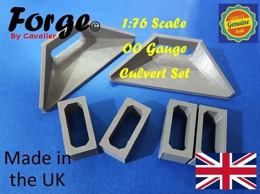 OO Gauge 1:76 Scale 6 Piece Culvert Set 2.5x1.0m in Concrete Grey, Water Outlet