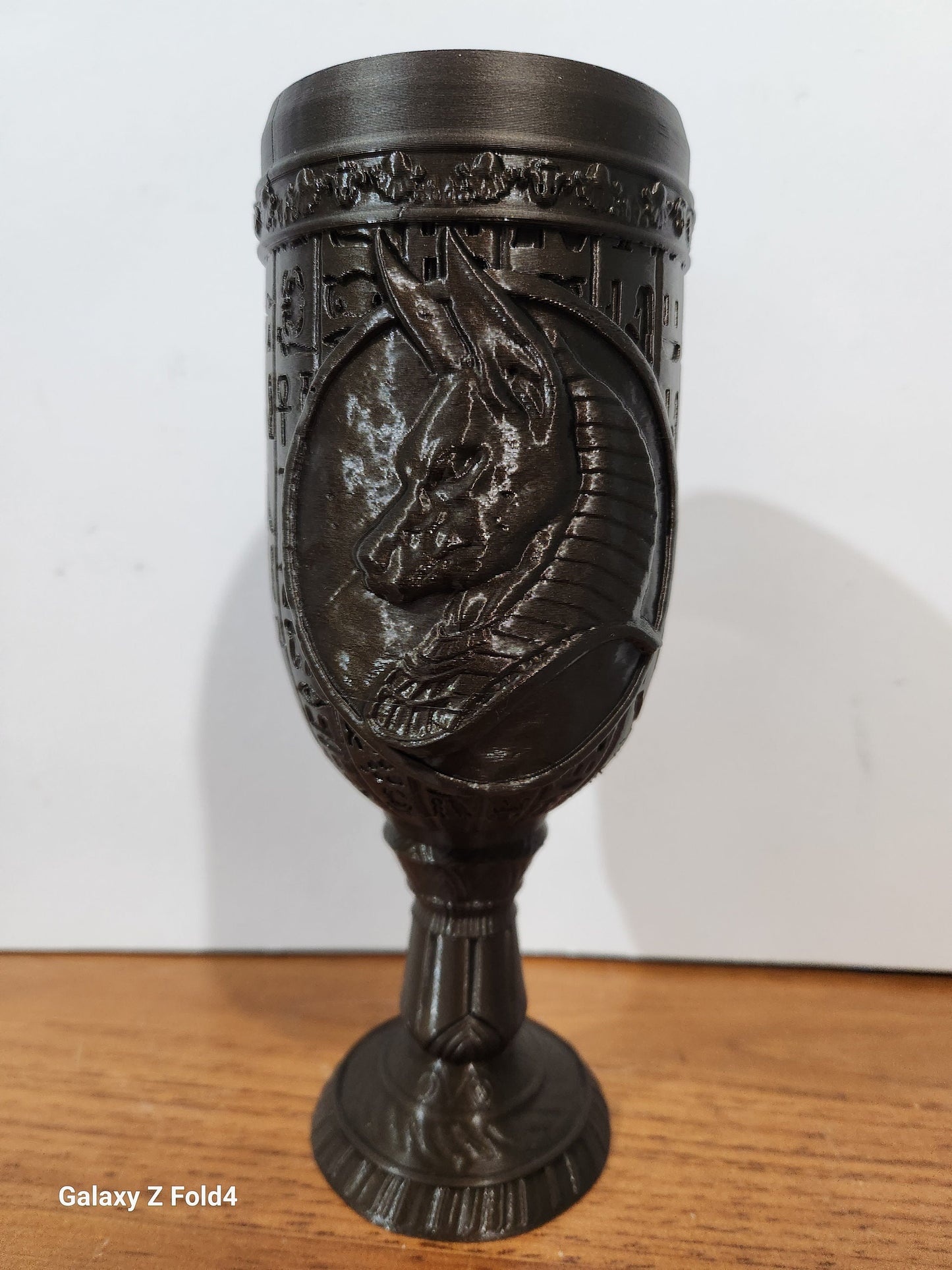 Egypt Egyptology hieroglyphics Pharaoh’s Raided Goblet Chalice in Antique Bronze Colour PLA 3D Printed