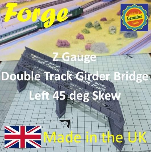 Double Track Iron Girder Bridge Z Gauge 45 deg Left Skew Model Railway Layout 1:220 Scale can be made to custom size PLEASE ASK