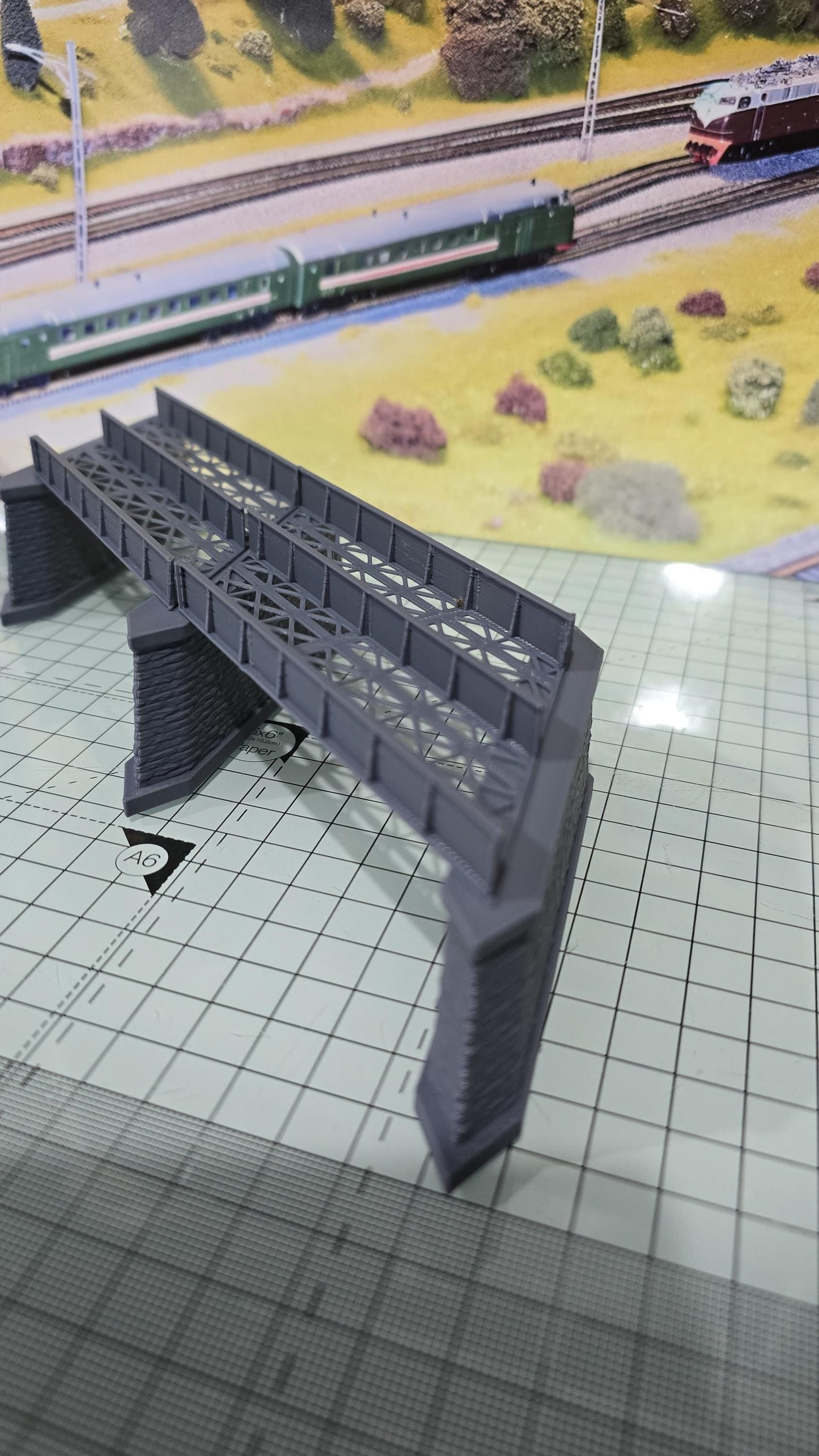 Double Track Iron Girder Bridge Z Gauge 45 deg Left Skew Model Railway Layout 1:220 Scale can be made to custom size PLEASE ASK