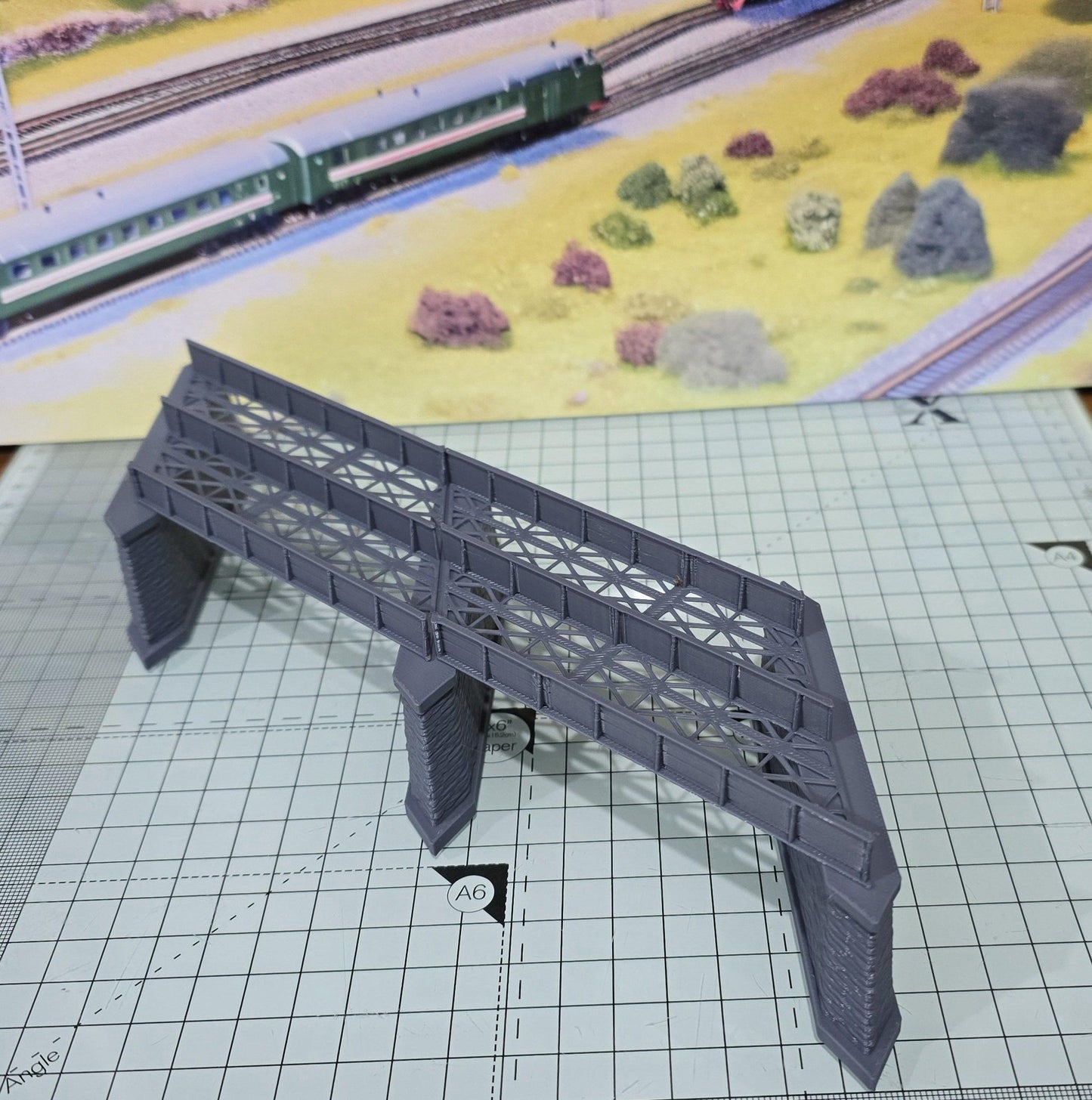 Double Track Iron Girder Bridge Z Gauge 45 deg Left Skew Model Railway Layout 1:220 Scale can be made to custom size PLEASE ASK