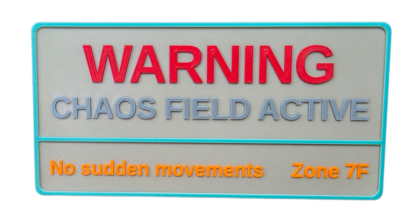 Warning Sign Chaos Field Sci-Fi – 3D Printed Zone 7F Nerd Cave Room Decor Gift