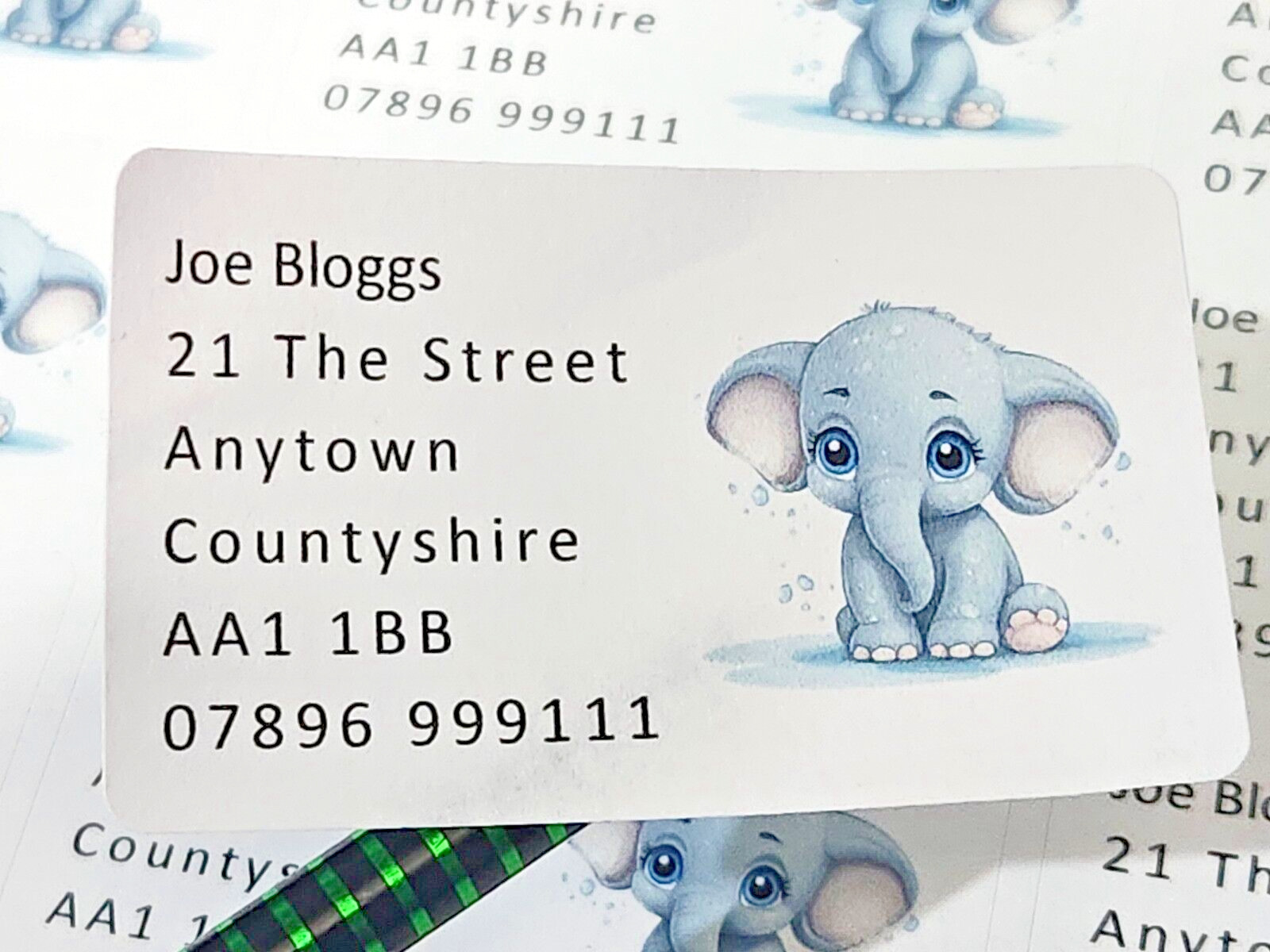 84 x Cute Baby Animals - Elephant Personalised Name & Address Labels Stickers