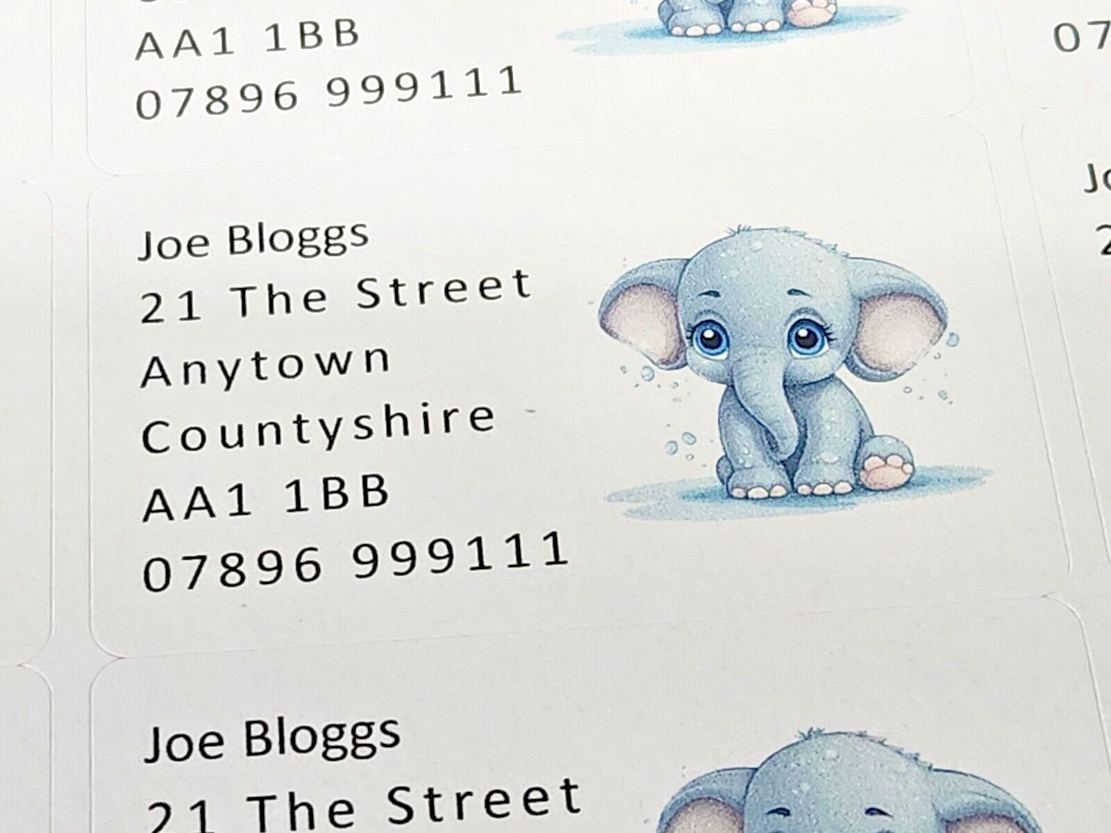 84 x Cute Baby Animals - Elephant Personalised Name & Address Labels Stickers