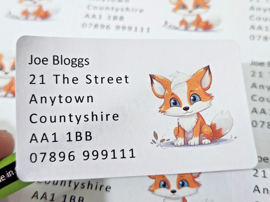 84 x Cute Baby Animals - Fox Kit Personalised Name & Address Labels Stickers
