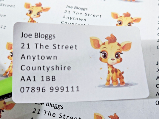 84 x Cute Baby Animals Giraffe Calf Personalised Name & Address Labels Stickers