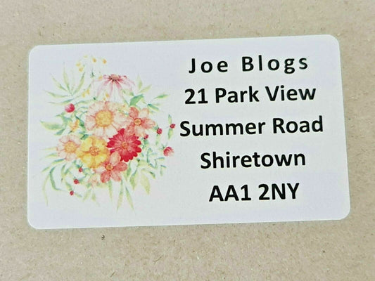 84 x Summer Flower Floral Bouquet Personalised Name & Address Labels Stickers