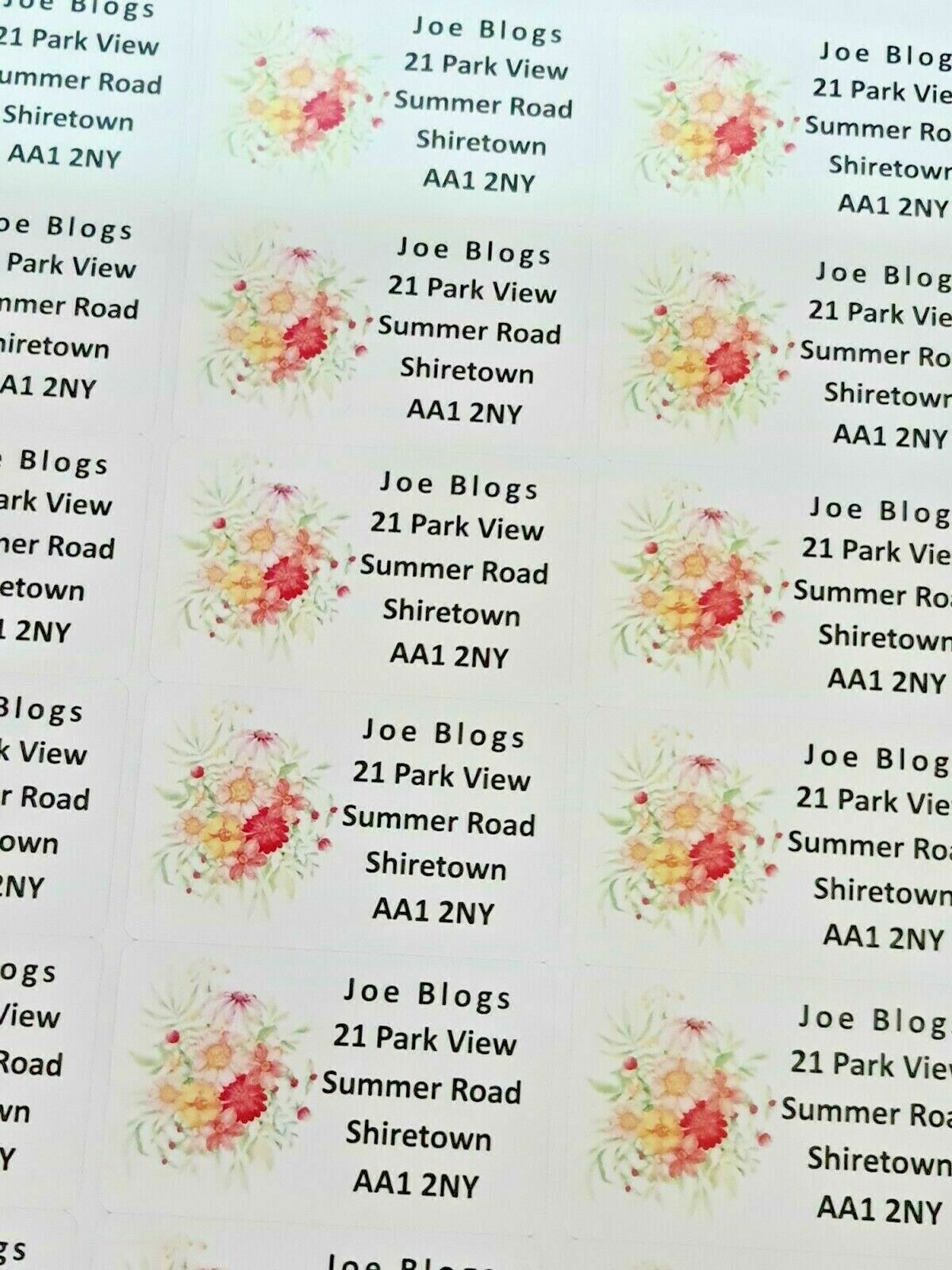 84 x Summer Flower Floral Bouquet Personalised Name & Address Labels Stickers