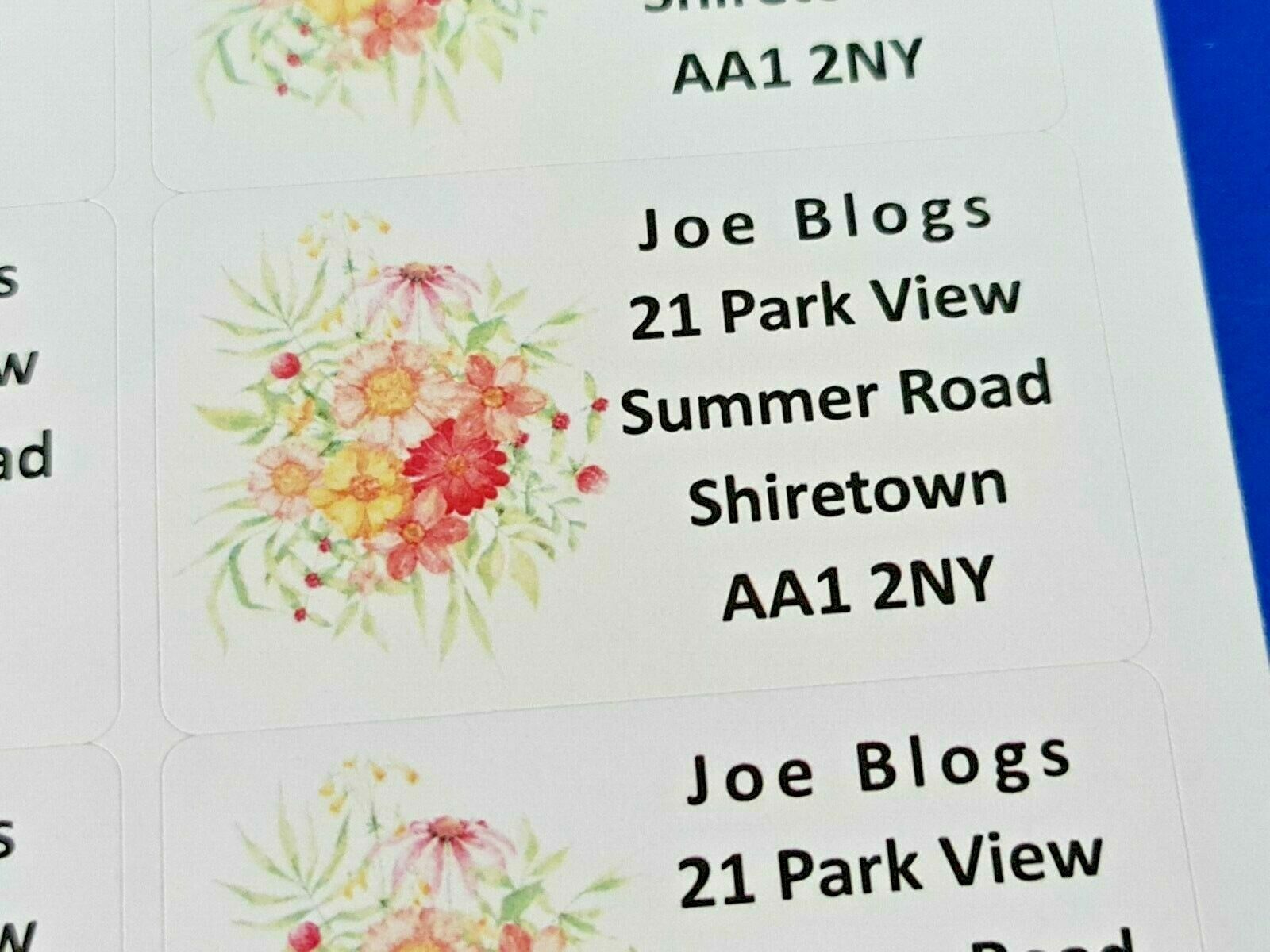 84 x Summer Flower Floral Bouquet Personalised Name & Address Labels Stickers