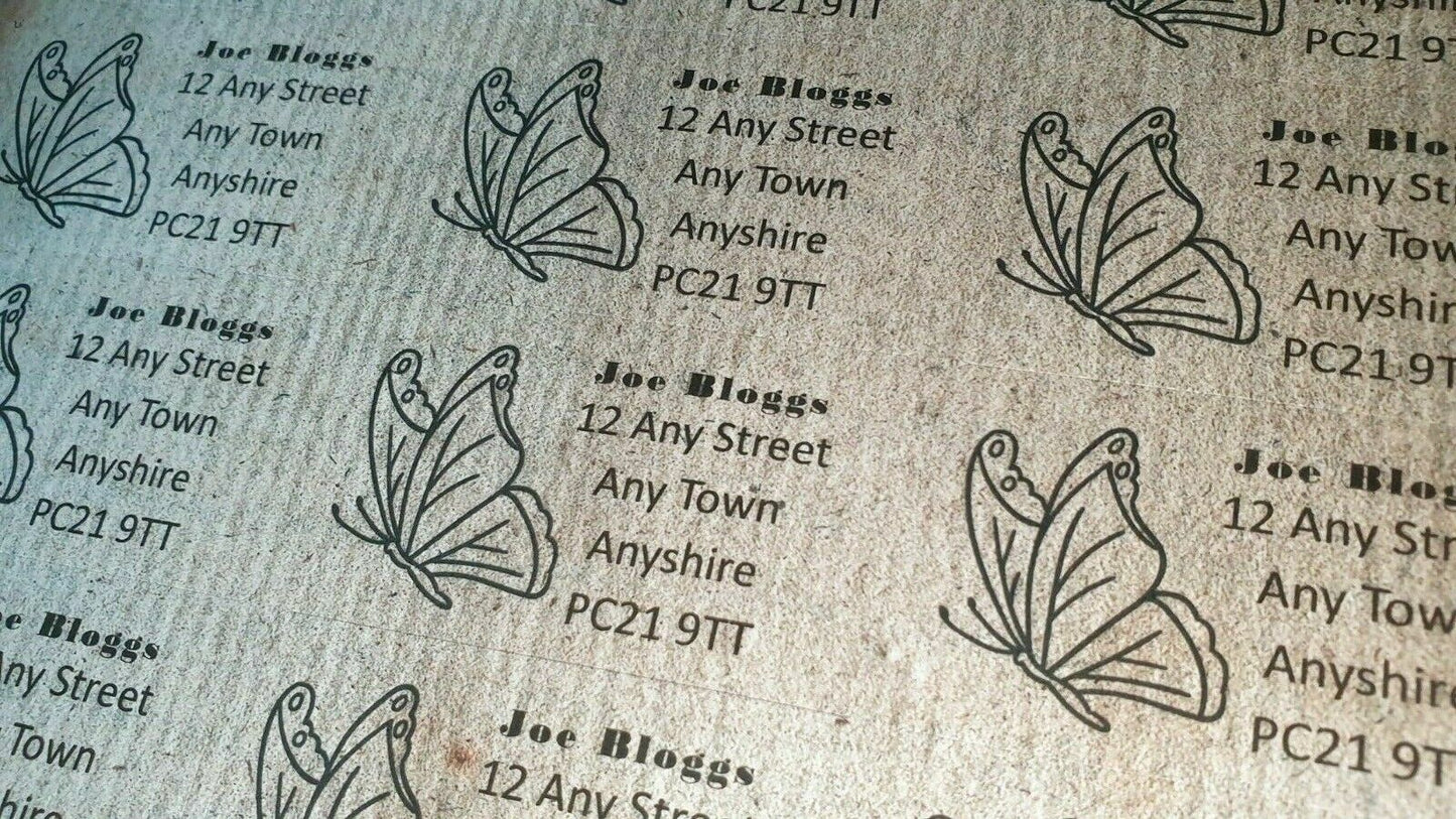 84 x Vintage Papers Personalised Name & Address Labels with Butterfly