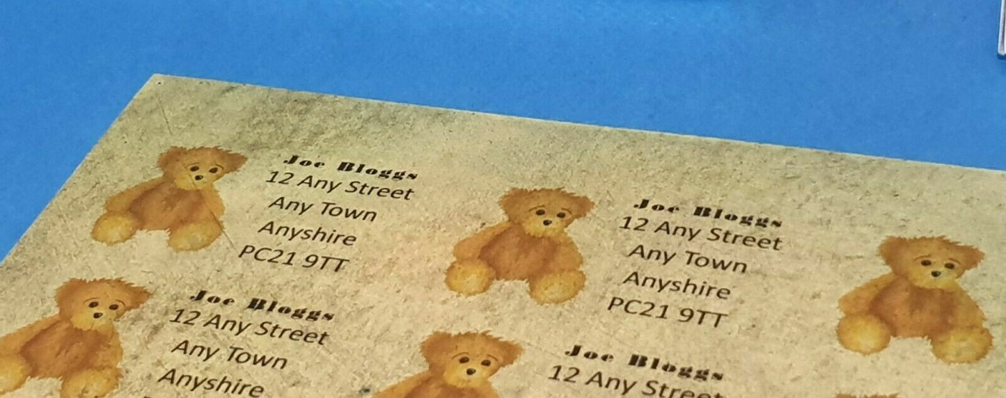 84 x Vintage Papers Personalised Name & Address Labels with Teddy Bear