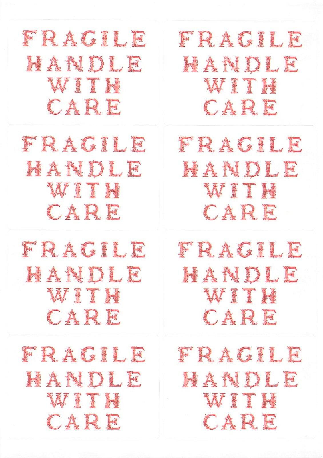 Fragile Handle With Care Antique Font Stickers Labels Various Sizes Post Parcels