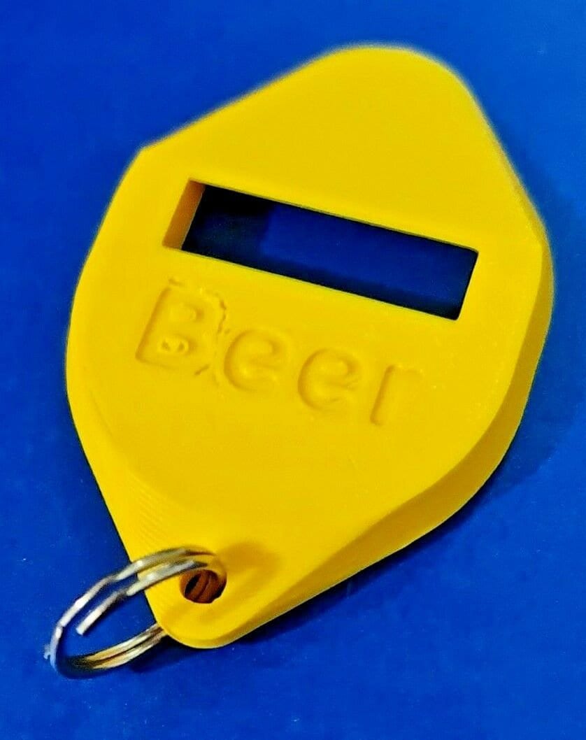 New Beer Bottle Opener Keyring Yellow PLA Plastic Biodegradable with Coin Insert