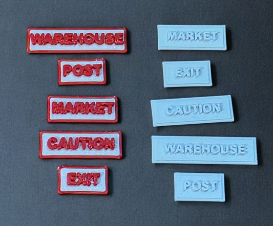 OO Gauge Model Railway B-Grade Signage Pack 3D Printed (10 Signs) Red/White