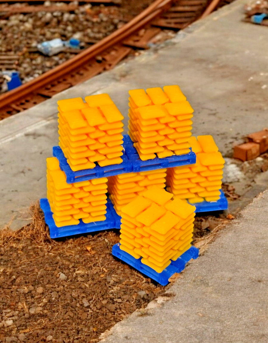 Pallets of Sacks Yellow Cement Chep N Gauge 1:148 Scale Models Railway (6 Pack)