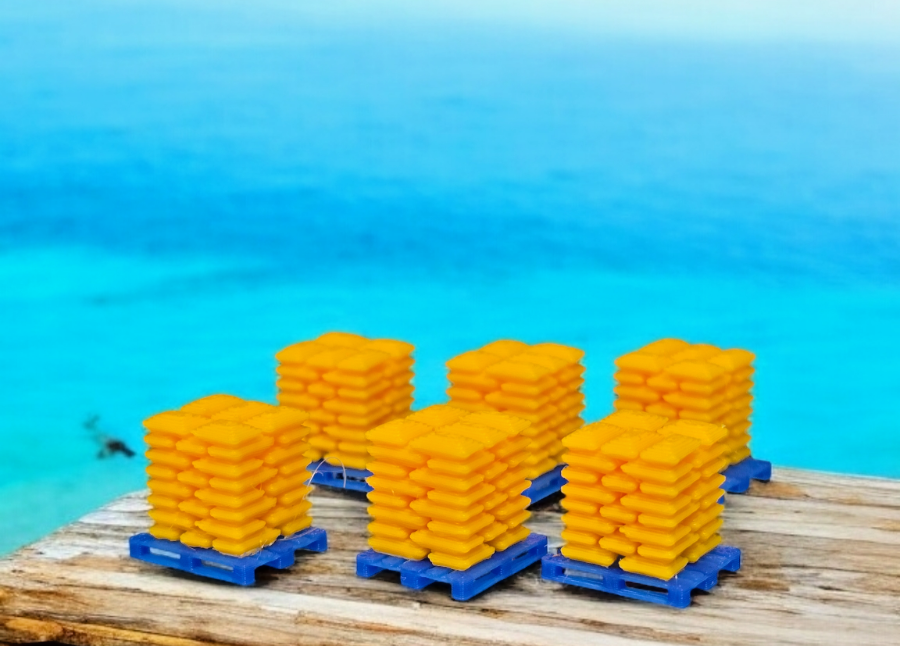 Pallets of Sacks Yellow Cement Chep N Gauge 1:148 Scale Models Railway (6 Pack)