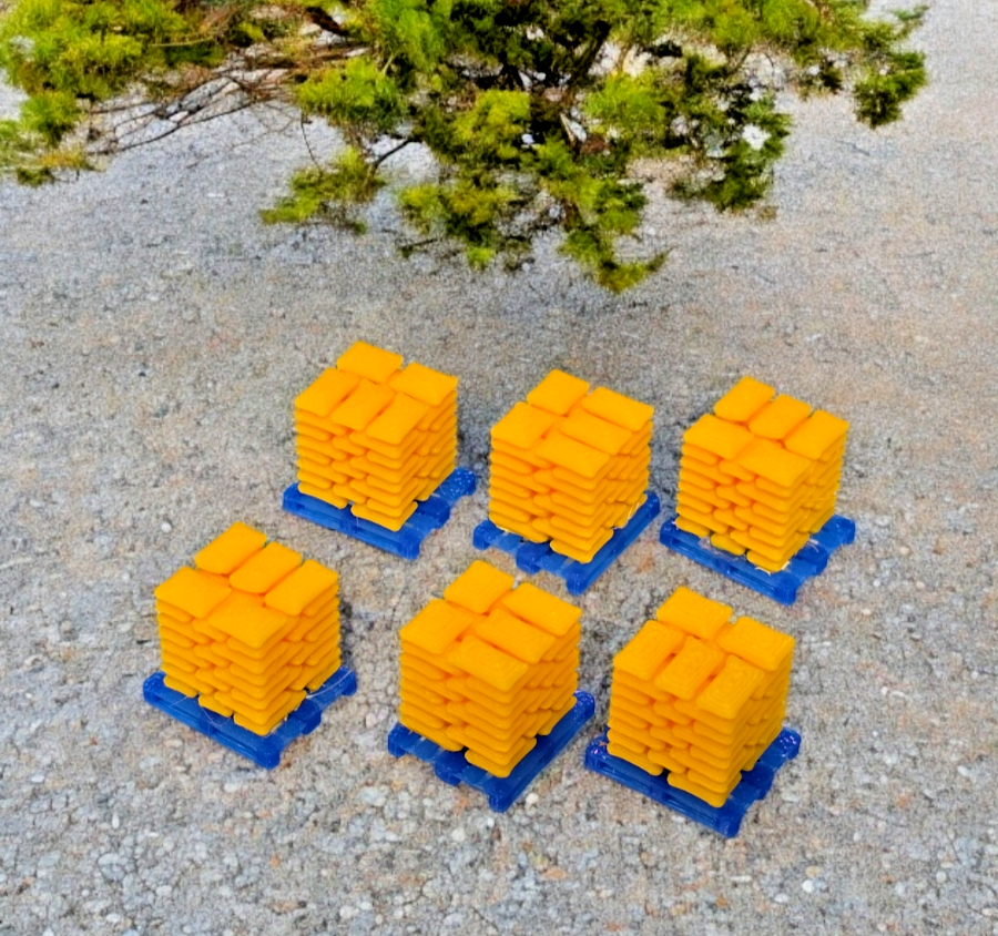 Pallets of Sacks Yellow Cement Chep N Gauge 1:148 Scale Models Railway (6 Pack)