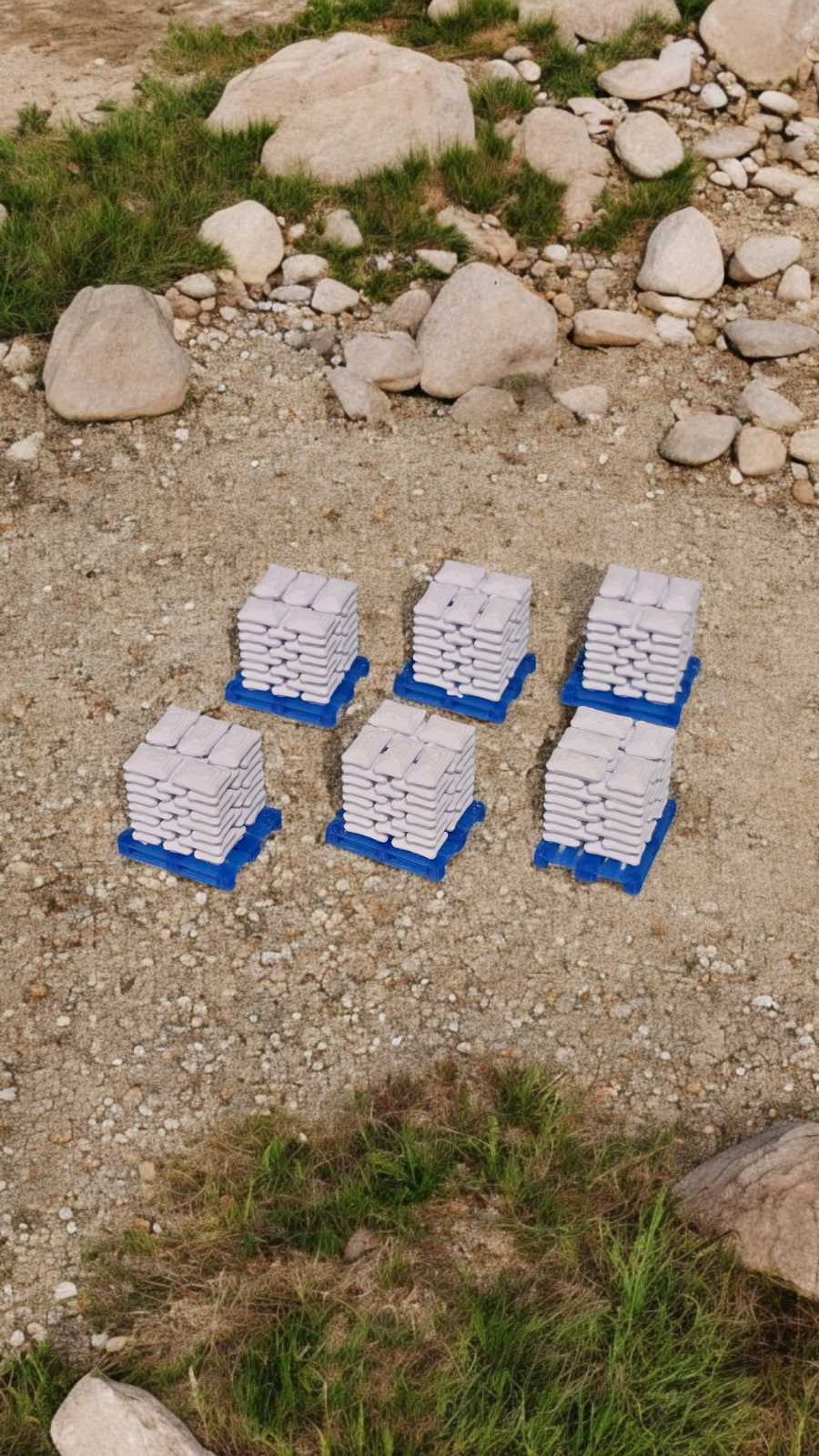 Pallets of white Sacks Blue pallet N Gauge 1:148 Scale Model Railway (6 Pack)